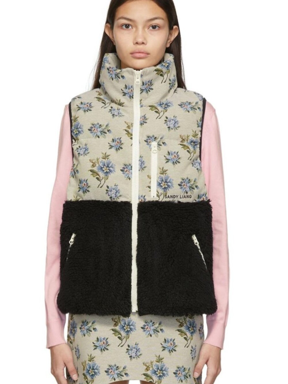 SANDY LIANG Women's Dove Vest Size XS in Floral Jacquard